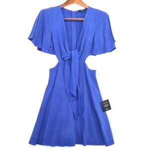 NWT Lulus Medium Blue Flutter Sleeve Cutout Waist Tie-Front Party Siren Dress